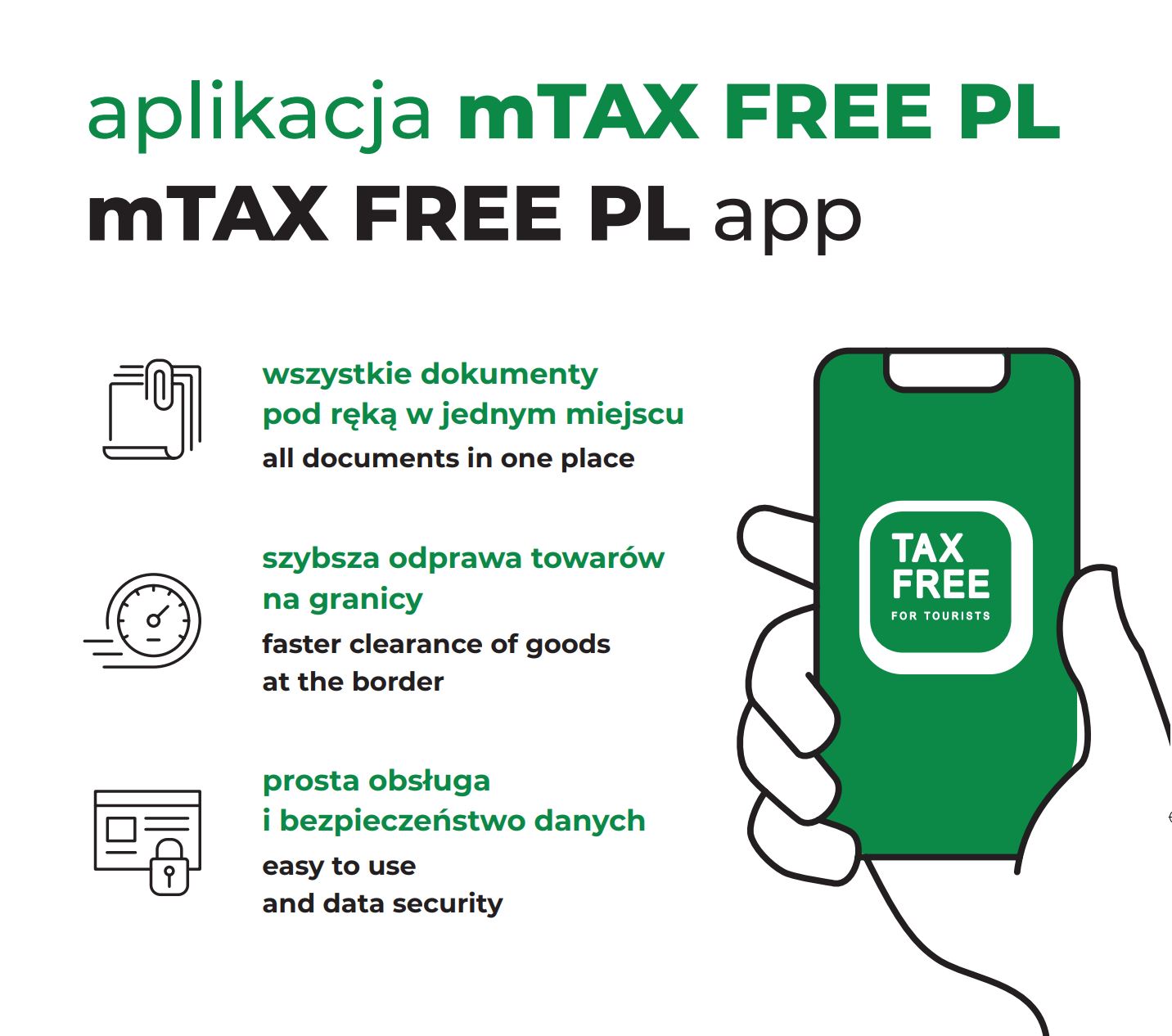 Plakat promujący aplikację mobilną mTAX FREE.